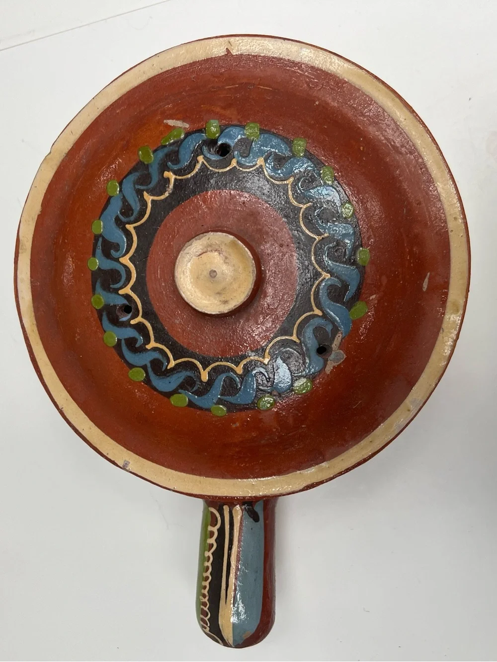 Vintage Mexican Tlaquepaque Pottery Lidded Pot Casserole Hand Painted Redware